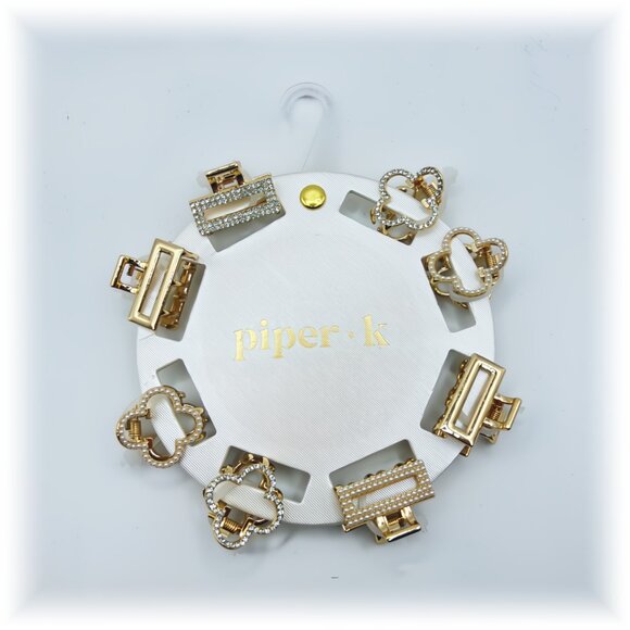 NEW Piper K Mini Claw Clips, Rhinestone & Pearl Embellished Mini Gold Hair Clips - Picture 1 of 2
